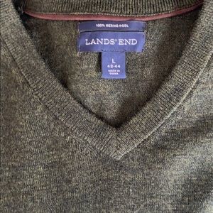 Lands End Merino Wool V-Neck Sweater Large
